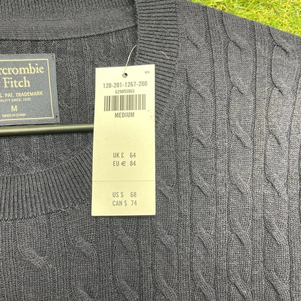 Abercrombie & Fitch Merino Wool Sweater Mens Medium Cable Knit Blue Dress Preppy